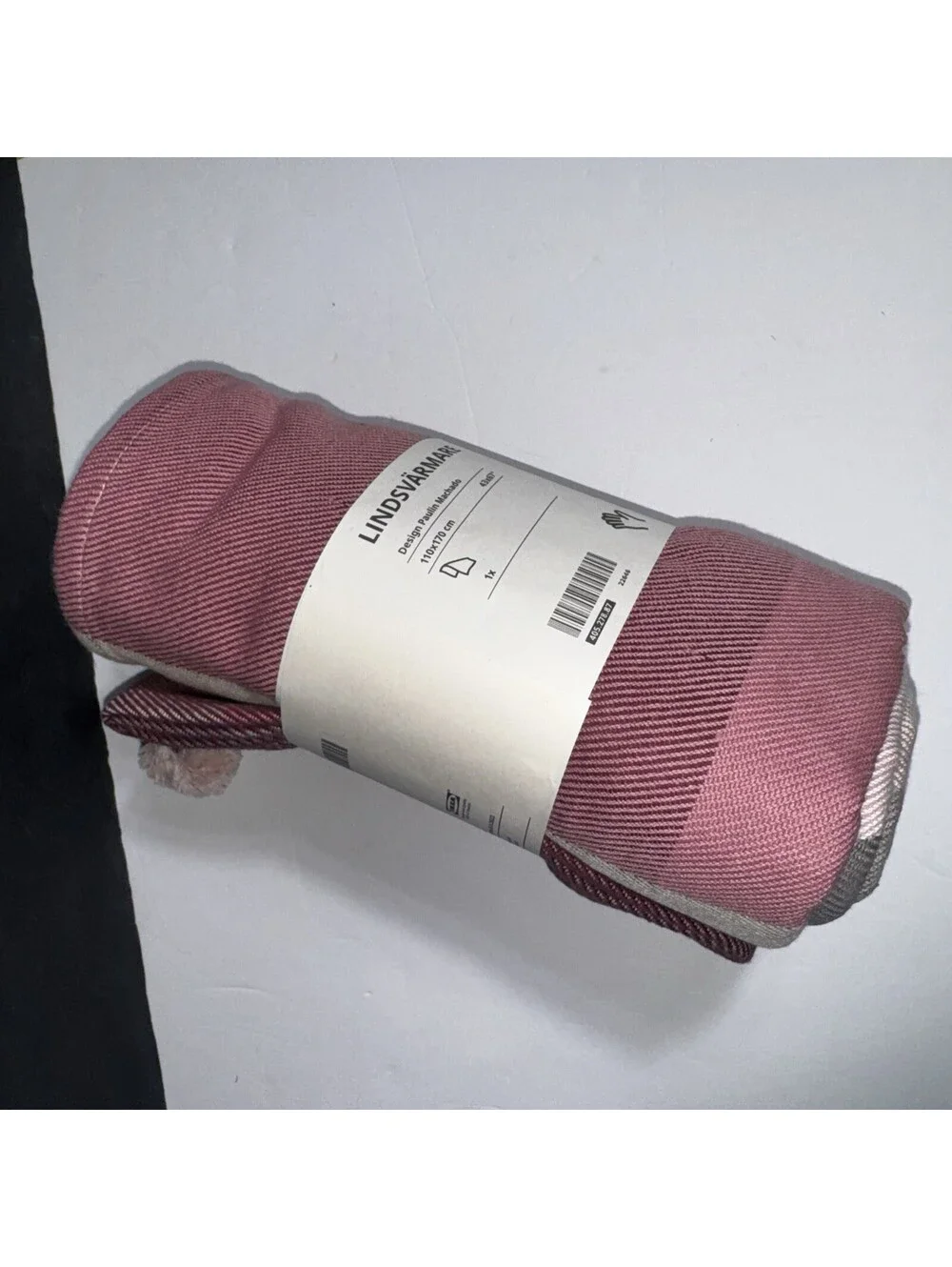 IKEA of Sweden LINDSVÄRMARE Throw Blanket Pink Gray Tassels Cotton 43”x67”